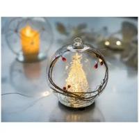 Светящийся ёлочный шар ледяная ёлочка, тёплый белый LED-огонь, 10 см, Peha Magic