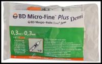 Шприц BD Micro-Fine Plus 0,3 мл U100 интегрированная игла 30G (0,30X8,0) DEMI-50шт