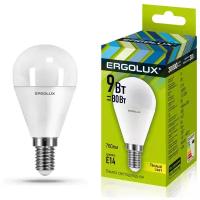 LED лампа шарик 9Вт Е14 3000К(теплый свет) - LED-G45-9W-E14-3K (Ergolux ) (код 13173)