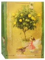 Бумажный пакет Лимонное дерево для сувенирной продукции, с ламинацией, с шириной основания 48,3 см