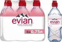 Вода минеральная природная Evian (Эвиан), 0,75 л х 6 шт, спорт, негазированная, пэт