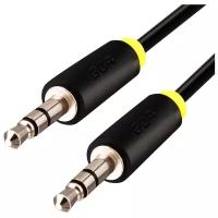 GCR AUX кабель 1м аудио jack 3,5mm/jack 3,5mm черный, желтая окантовка, ультрагибкий, экран, стерео