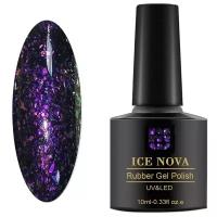 ICE NOVA Гель-лак Rubber Gel Polish Павлиний хвост, 10 мл, 04 графитово-фиолетовый