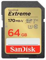 Карта памяти SanDisk SDXC Extreme Class 10 UHS-I V30 U3 (170/80MB/s) 64GB