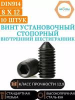 DIN914 8х12 винт установочный с внутр. шестигранником и заостренным концом, 10 шт