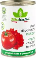 Томаты в томатном соке BIOITALIA Polpa di pomodoro, очищенные резаные, 400г