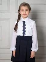 Блузка трикотажная однотонная для девочки с длинным рукавом, блузка школьная, повседневная одежда для девочки / Белый слон 5025 (белый) р.170