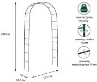 Арка садовая, разборная, 240 × 125 × 36.5 см, металл, бронзовая