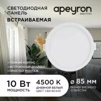 Светодиодная панель Apeyron 06-18 встраиваемая круг 220В, 10Вт, 800Лм, 120/85 мм, алюминий, драйвер, 4500К