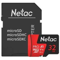 Карта памяти Netac microSD 32 ГБ Class 10, V10, A1, UHS-I U3, R 100 МБ/с, адаптер на SD, черный/красный