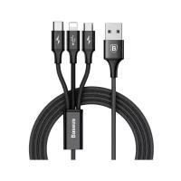 Кабель Baseus 3 in 1 Rapid Series USB - USB Type-C/Lightning/microUSB (CAMLT-SU), 1.2 м, 1 шт., черный