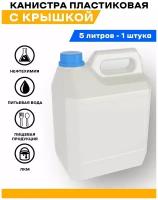 Канистра для воды пищевая пластиковая для сада 5 литров. Емкость для воды и любой жидкости с крышкой и ручкой