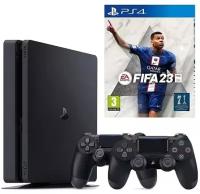 Игровая приставка Sony PlayStation 4 Slim 500 ГБ HDD, черный + 2-ой джойстик DualShock 4 + FIFA 23