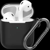 Силиконовый чехол для AirPods, карабин, ремешок, черный, Deppa 47014