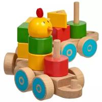 Каталка-игрушка Lucy & Leo Паровoзик Пирамидки (LL208) желтый/красный/зеленый