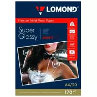 Фотобумага Lomond A4, 170 г/м2 (20 листов) суперглянцевая, ярко-белая (Super Glossy Bright) (1101101)