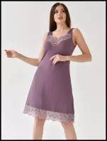 Ночная сорочка женская Елена, вискоза с кружевом, большой размер 54, цвет фиолетовый. Текстильный край