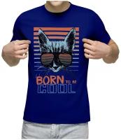 Мужская футболка «Born to be cool» (XL, темно-синий)