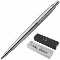 Ручка паркер шариковая для письма подарочная мужчине и женщине Parker Jotter Core Stainless Steel Ct, корпус серебристый, детали хром, синяя, 1953170