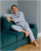 Пижама NUAGE.MOSCOW, рубашка, брюки, застежка пуговицы, карманы, трикотажная, размер 52, синий