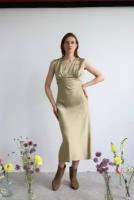 Платье-комбинация NA LUBVI, в бельевом стиле, полуприлегающее, миди, размер 44, горчичный