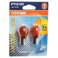 Комплект ламп накаливания блистер 2шт PY21W 12V 21W BAU15S ULTRA LIFE оранжевая (в 3 раза увеличен срок службы по сравнению со стандартной лампой), 7507ULT02B OSRAM 7507ULT-02B