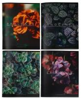Тетрадь 96 листов в клетку Calligrata Floristics, обложка картон хром-эрзац, блок №2, белизна 75% (серые листы), микс, 4 штуки