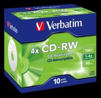 Оптический диск CD-RW VERBATIM 700Мб 4x, 10шт., jewel case [43123]