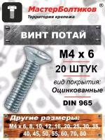 Винт потай 4 х6 оцинкованный DIN965 (20 штук)