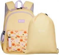 Рюкзак TORBER CLASS X Mini T1801-23-Yel, жёлтый орнамент Собаки, полиэстер, 35,5х25х12 см, 10 л + Мешок для сменной обуви в подарок!