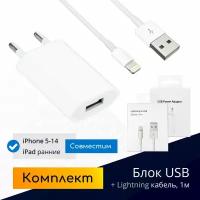 Комплект: зарядка для iPhone, 5 Вт (1А) + кабель USB - Lightning, 1м / Original drop