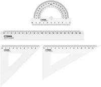 Набор чертежный СТАММ, размер M (линейка 20см, 2 треугольника, транспортир), прозрачный, бесцветный, европодвес