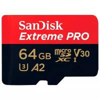 Карта памяти SanDisk microSDXC 64 ГБ Class 10, V30, A2, UHS Class 3, R/W 170/90 МБ/с, адаптер на SD