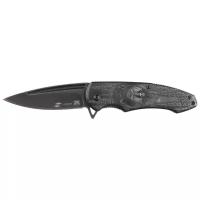Нож складной Stinger, 82 мм (чёрный), рукоять: сталь (чёрный с медведем), картонная коробка, FK-S063GY