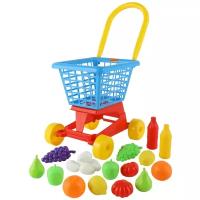 Детская тележка для покупок Полесье Supermarket (тележка для маркета - высота ручки 62 см) для игры в магазин с 5-ю яичками, 6 овощами, 6 фруктами и 2 бутылочками