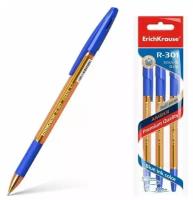 Набор ручек шариковых 3 штуки R-301 Amber Stick & Grip, узел 0.7 мм, чернила синие, резиновый упор, длина линии письма 1000 метров, европодвес
