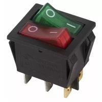 Выключатель клавишный 250V 15А (6с) ON- OFF красный/зеленый с подсветкой двойной REXANT, цена за 1 шт