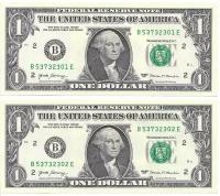 Подарочный набор из 2-х банкнот США номиналом по 1 доллар, США. Купюры в состоянии аUNC (без обращения)