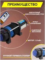 Лебедка автомобильная электрическая для квадроцикла 2267кг, трос 14,2м кевляровый электроинструмент