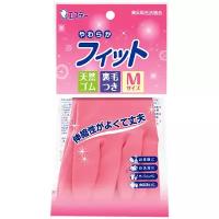 Перчатки хозяйственные каучуковые ST Family, средней толщины, с внутренним покрытием, розовый. Размер M, Япония