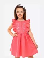 Платье для девочки летнее нарядное повседневное в садик HappyFox, HFLUN11184 размер 128, цвет коралловый