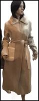 Пальто женское жемчужного цвета из шерсти Альпака, отделанное мехом норки