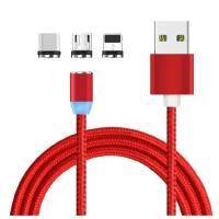 Кабель Магнитный зарядки 3-в-1 (microUSB + type-C + Lightning)для iPhone/Xiaomi/Samsung/1003 мм, Красный