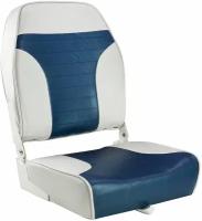 Кресло складное мягкое ECONOMY с высокой спинкой, цвет белый/синий для лодки / катера