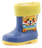 Резиновые сапоги детские синие с жёлтым с аппликацией Собака/ 28 размер/ сапоги для мальчика/ сапоги для девочки/ детская обувь резиновая