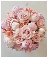 Букет Роза розовая, пионы розовые, сухоцветы, красивый букет цветов, пионов, шикарный, цветы премиум