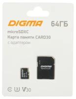 Флеш карта microSDXC 64Gb Class10 Digma CARD30 + adapter