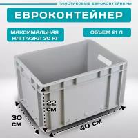 Евроконтейнер EC-4322 пластиковый с открытыми ручками 40х30х22 см, 1 шт. Серый