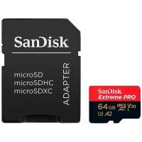 Карта памяти SanDisk Extreme Pro microSDXC Class 10 UHS Class 3 V30 A2 170MB/s 64 GB, чтение: 170 MB/s, запись: 90 MB/s, адаптер на SD