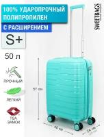 Чемодан Sweetbags маленький из полипропилена с расширением на 4-х колесах с TSA замком (10 полос) мятный S+